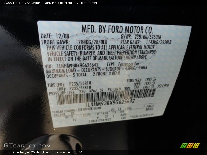 Dark Ink Blue Metallic / Light Camel 2009 Lincoln MKS Sedan
