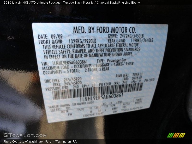 2010 MKS AWD Ultimate Package Tuxedo Black Metallic Color Code UH