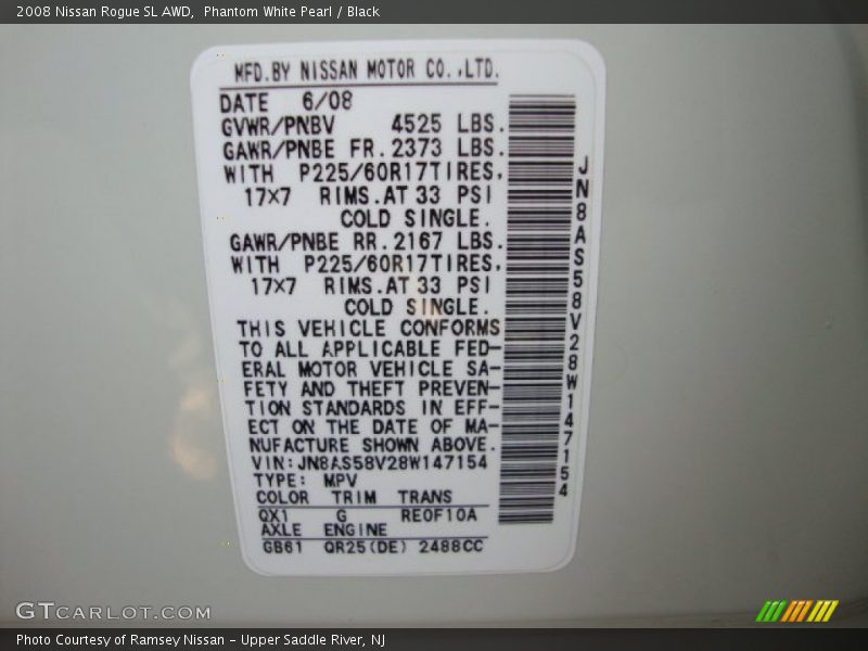 Phantom White Pearl / Black 2008 Nissan Rogue SL AWD