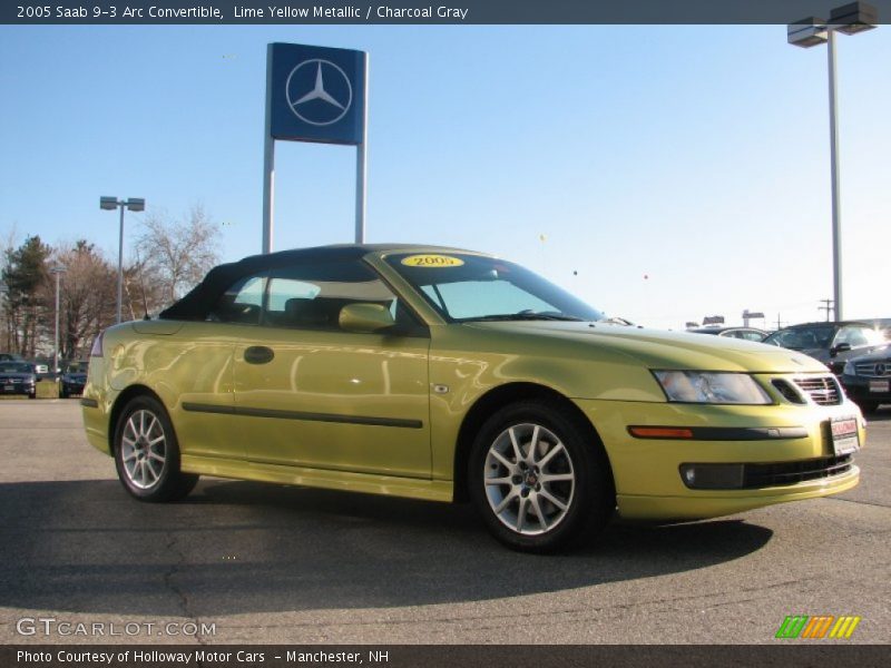 Lime Yellow Metallic / Charcoal Gray 2005 Saab 9-3 Arc Convertible