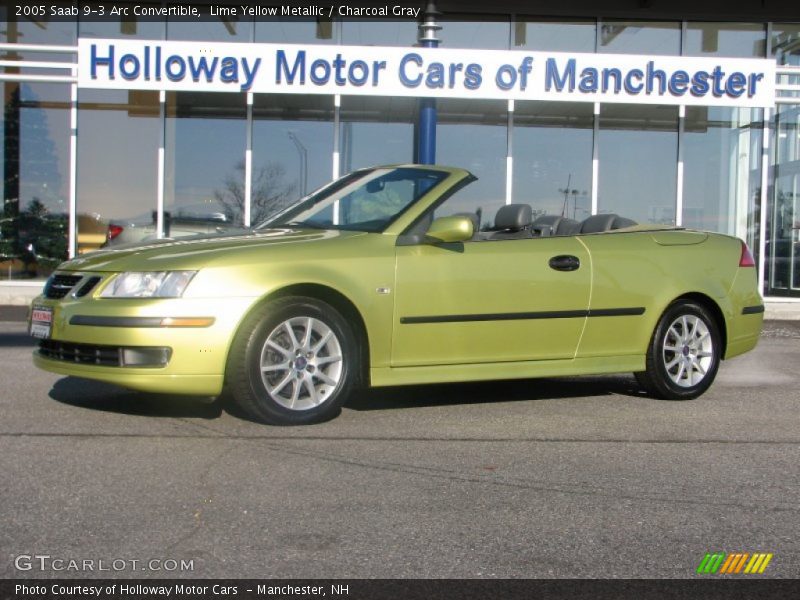 Lime Yellow Metallic / Charcoal Gray 2005 Saab 9-3 Arc Convertible