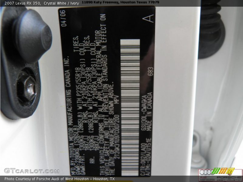Crystal White / Ivory 2007 Lexus RX 350