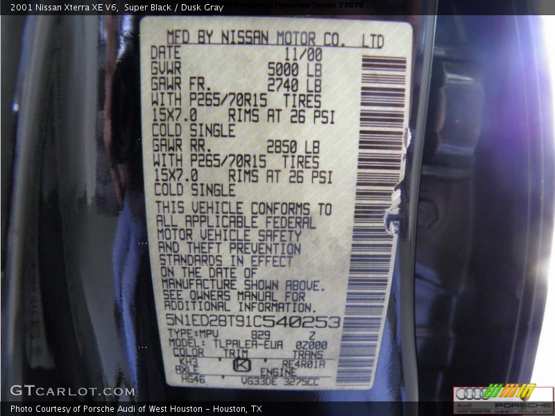 Super Black / Dusk Gray 2001 Nissan Xterra XE V6