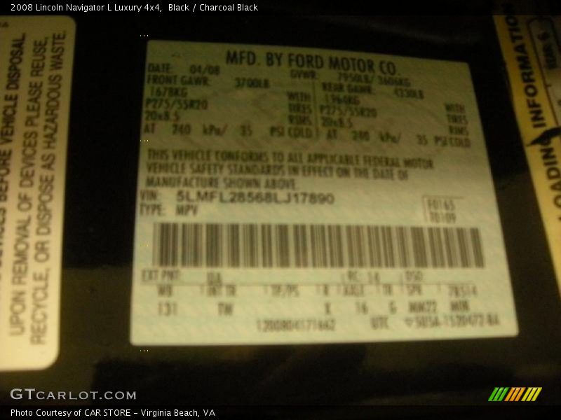 Black / Charcoal Black 2008 Lincoln Navigator L Luxury 4x4