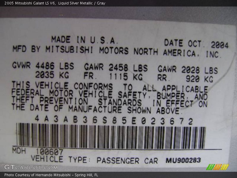 Liquid Silver Metallic / Gray 2005 Mitsubishi Galant LS V6