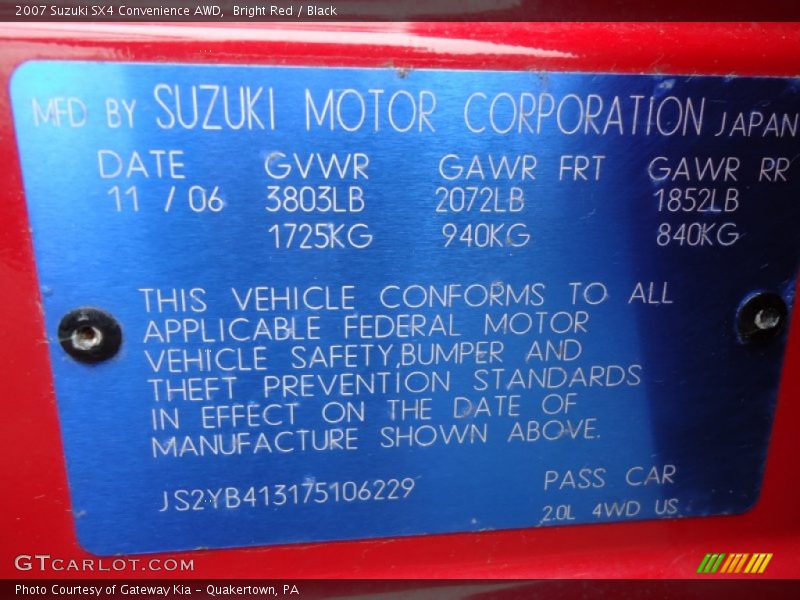 Bright Red / Black 2007 Suzuki SX4 Convenience AWD