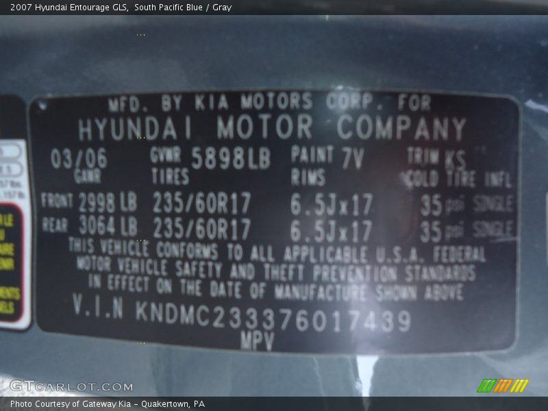 South Pacific Blue / Gray 2007 Hyundai Entourage GLS