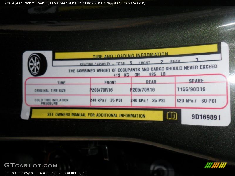 Jeep Green Metallic / Dark Slate Gray/Medium Slate Gray 2009 Jeep Patriot Sport