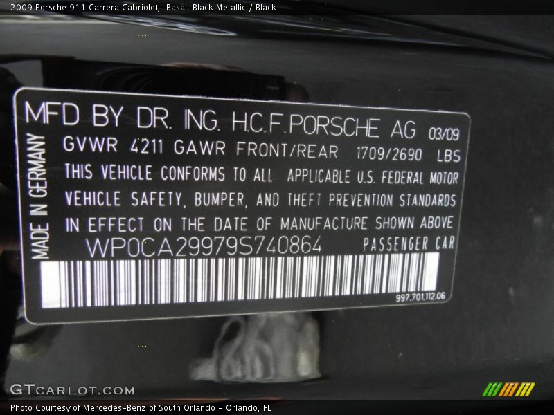 Basalt Black Metallic / Black 2009 Porsche 911 Carrera Cabriolet