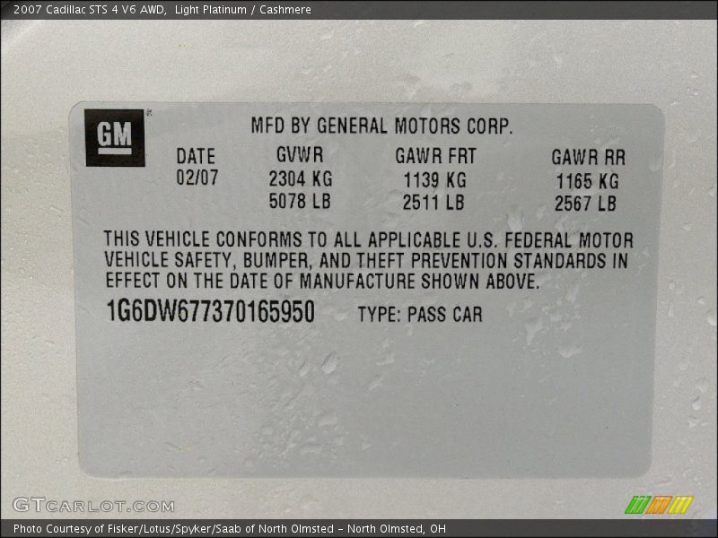 Light Platinum / Cashmere 2007 Cadillac STS 4 V6 AWD