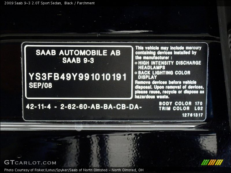Black / Parchment 2009 Saab 9-3 2.0T Sport Sedan