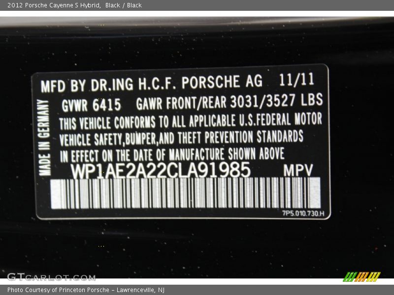 Black / Black 2012 Porsche Cayenne S Hybrid