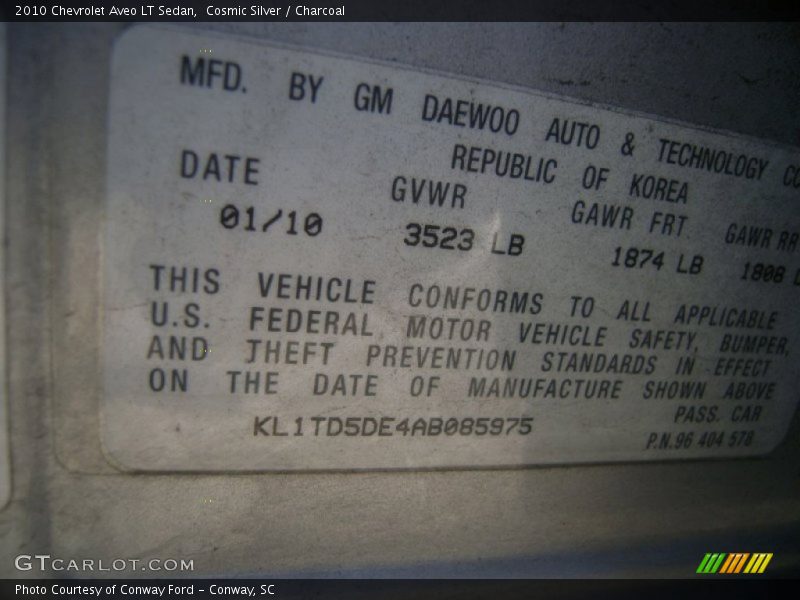 Cosmic Silver / Charcoal 2010 Chevrolet Aveo LT Sedan