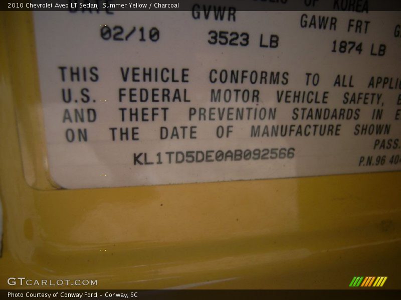 Summer Yellow / Charcoal 2010 Chevrolet Aveo LT Sedan