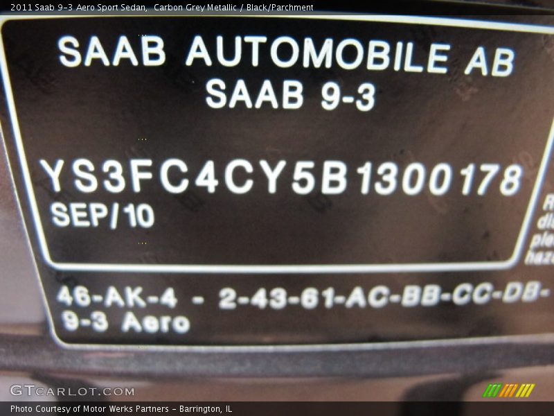 Carbon Grey Metallic / Black/Parchment 2011 Saab 9-3 Aero Sport Sedan