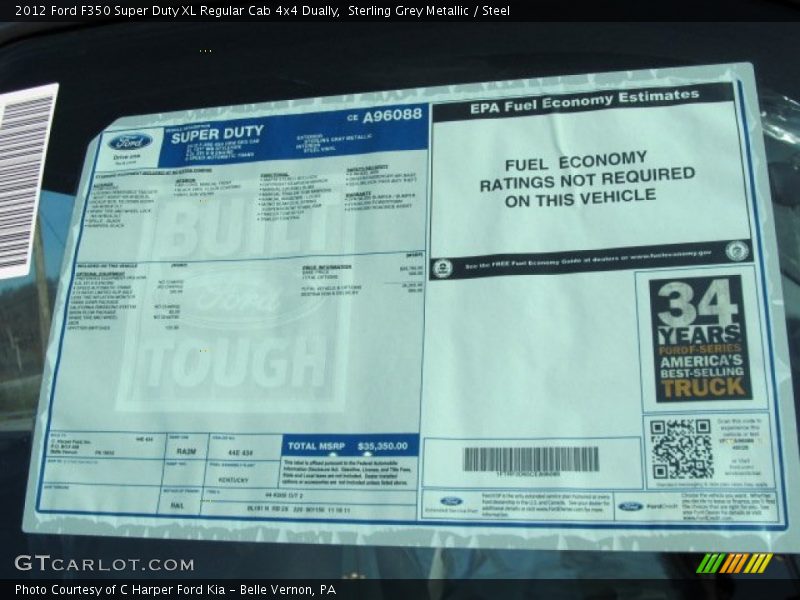  2012 F350 Super Duty XL Regular Cab 4x4 Dually Window Sticker