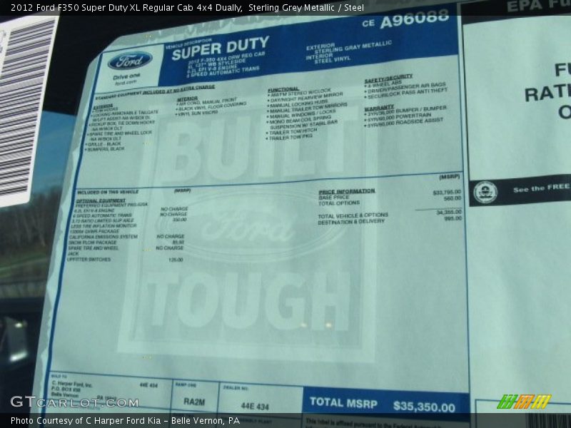  2012 F350 Super Duty XL Regular Cab 4x4 Dually Window Sticker