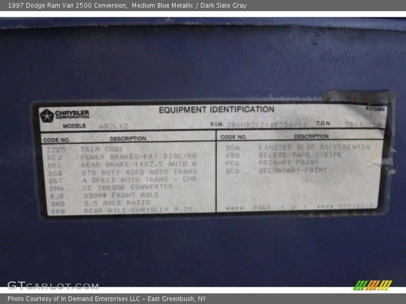Medium Blue Metallic / Dark Slate Gray 1997 Dodge Ram Van 2500 Conversion