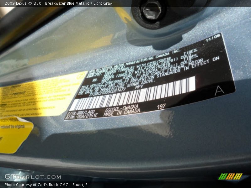 Breakwater Blue Metallic / Light Gray 2009 Lexus RX 350