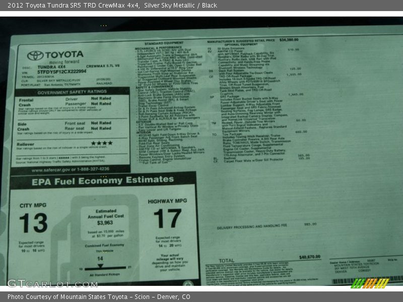 Silver Sky Metallic / Black 2012 Toyota Tundra SR5 TRD CrewMax 4x4
