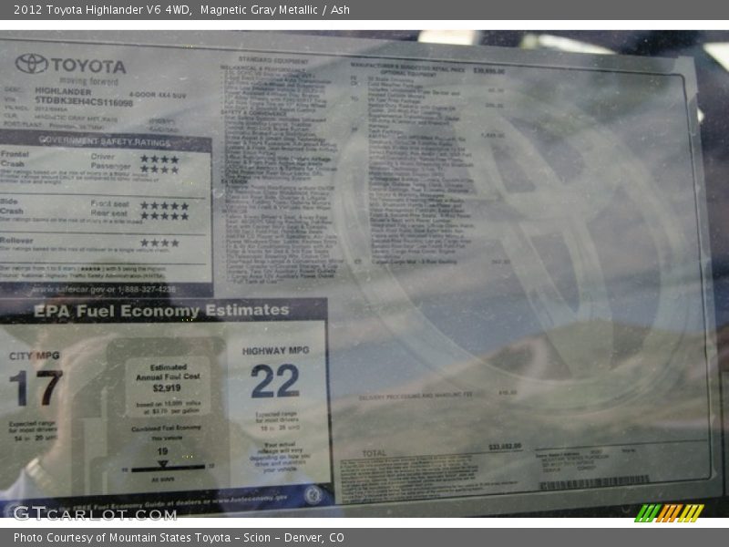 Magnetic Gray Metallic / Ash 2012 Toyota Highlander V6 4WD