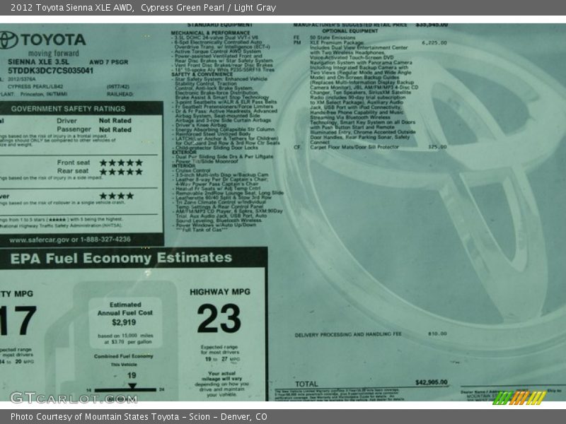 Cypress Green Pearl / Light Gray 2012 Toyota Sienna XLE AWD