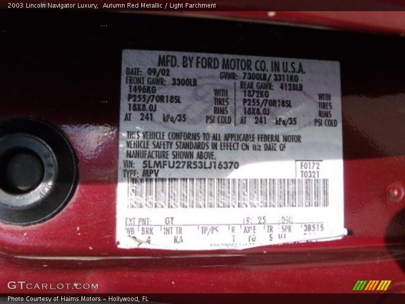 Autumn Red Metallic / Light Parchment 2003 Lincoln Navigator Luxury