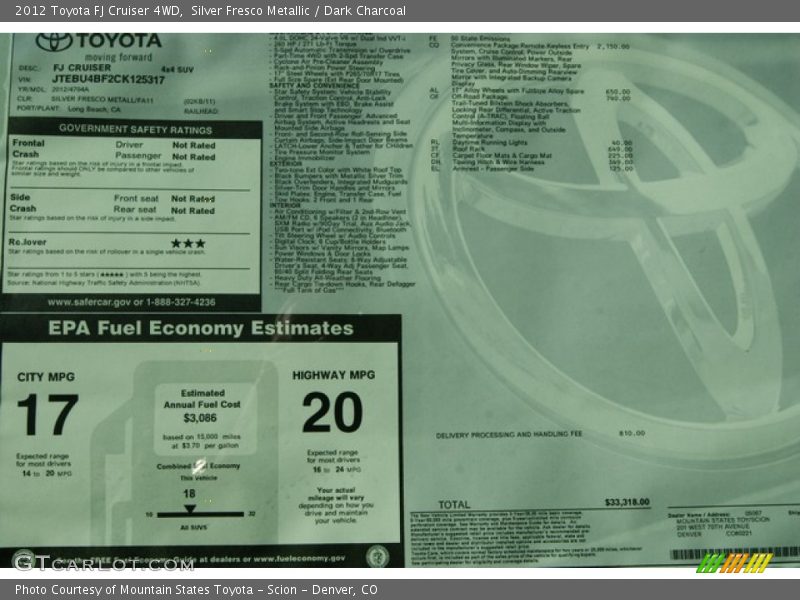 Silver Fresco Metallic / Dark Charcoal 2012 Toyota FJ Cruiser 4WD