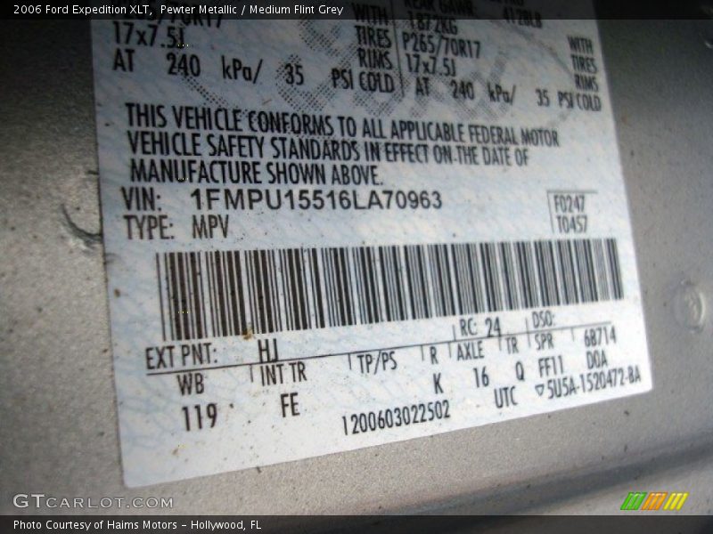 2006 Expedition XLT Pewter Metallic Color Code HJ