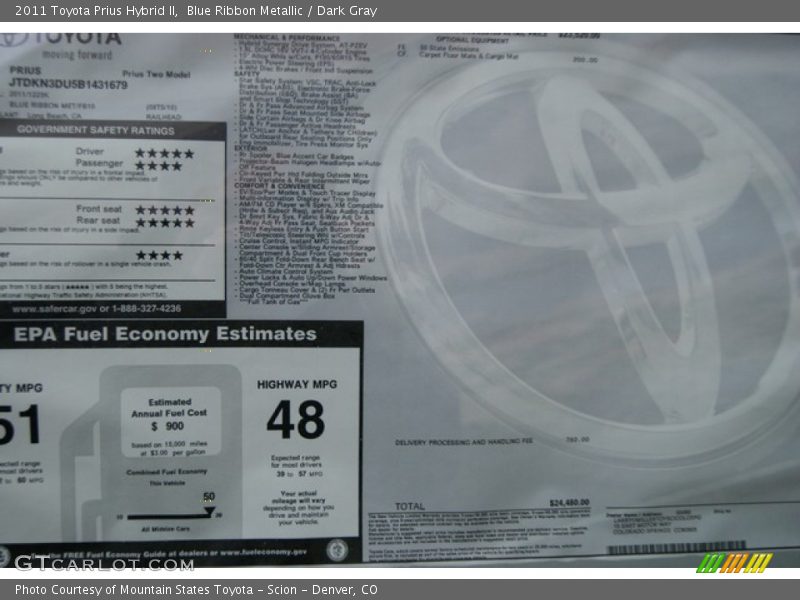 Blue Ribbon Metallic / Dark Gray 2011 Toyota Prius Hybrid II