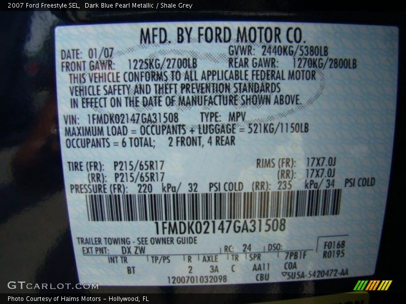 Dark Blue Pearl Metallic / Shale Grey 2007 Ford Freestyle SEL