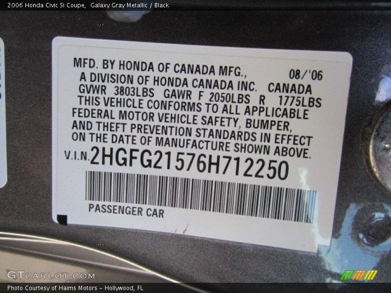Galaxy Gray Metallic / Black 2006 Honda Civic Si Coupe
