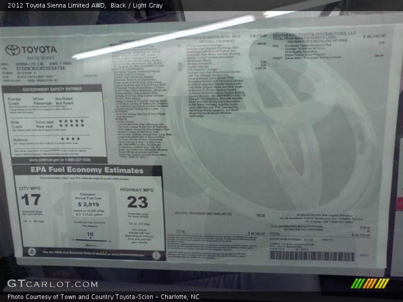 Black / Light Gray 2012 Toyota Sienna Limited AWD