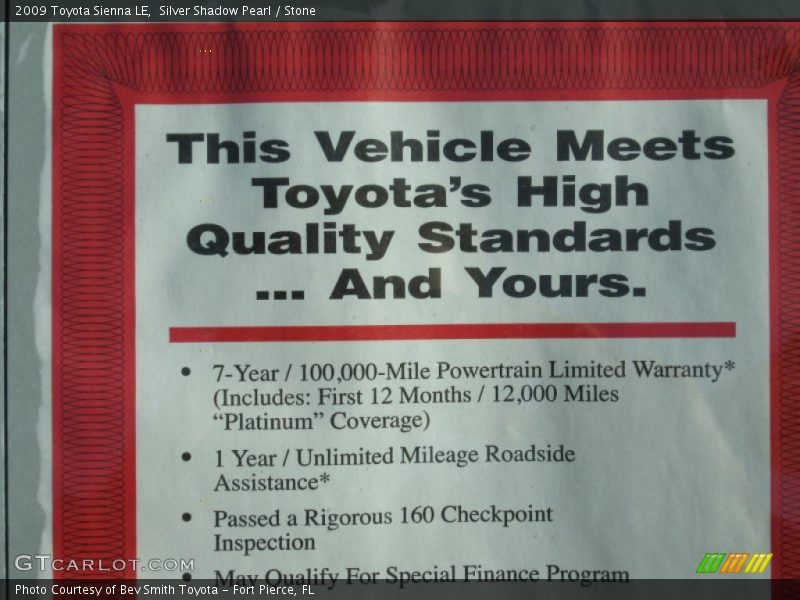 Silver Shadow Pearl / Stone 2009 Toyota Sienna LE