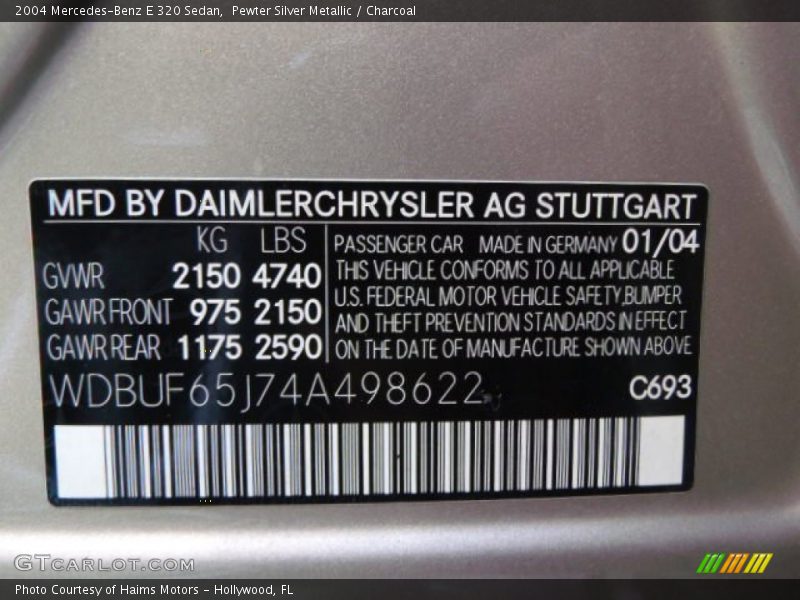 Pewter Silver Metallic / Charcoal 2004 Mercedes-Benz E 320 Sedan