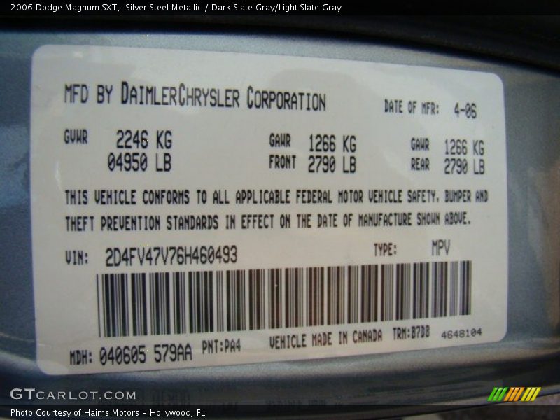 Silver Steel Metallic / Dark Slate Gray/Light Slate Gray 2006 Dodge Magnum SXT