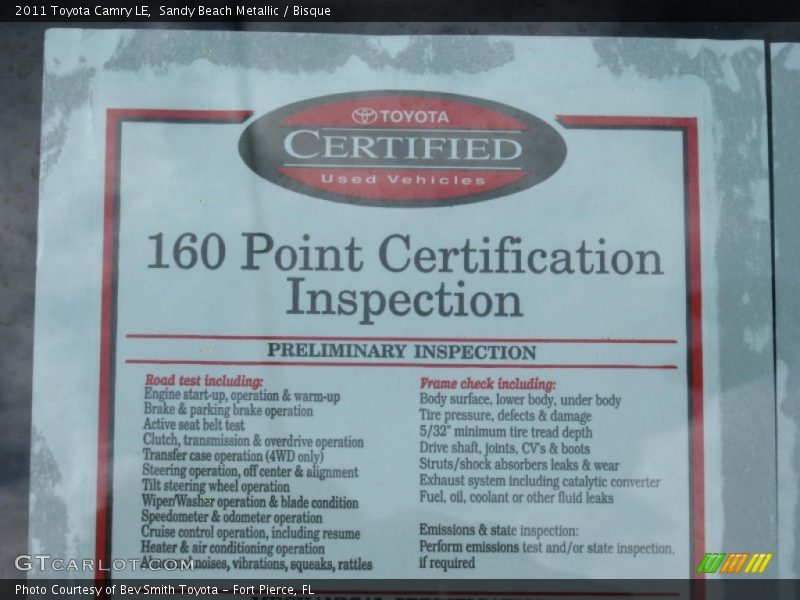 Sandy Beach Metallic / Bisque 2011 Toyota Camry LE