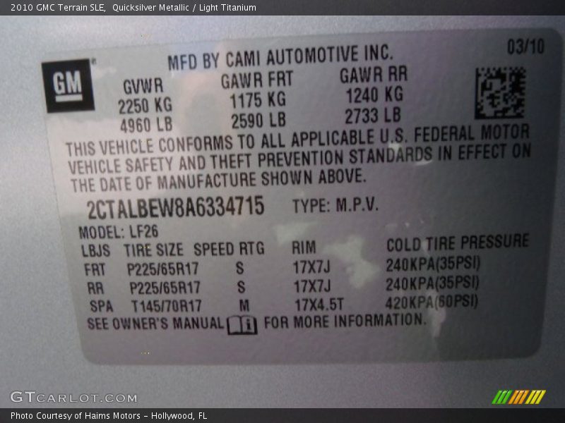 Quicksilver Metallic / Light Titanium 2010 GMC Terrain SLE
