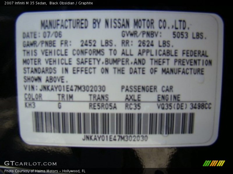 Black Obsidian / Graphite 2007 Infiniti M 35 Sedan