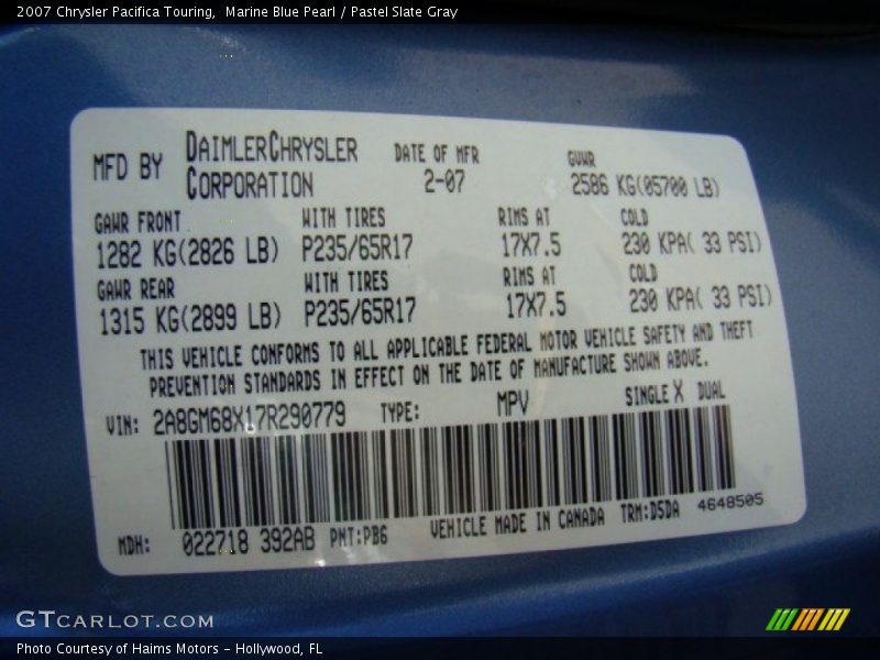 Marine Blue Pearl / Pastel Slate Gray 2007 Chrysler Pacifica Touring