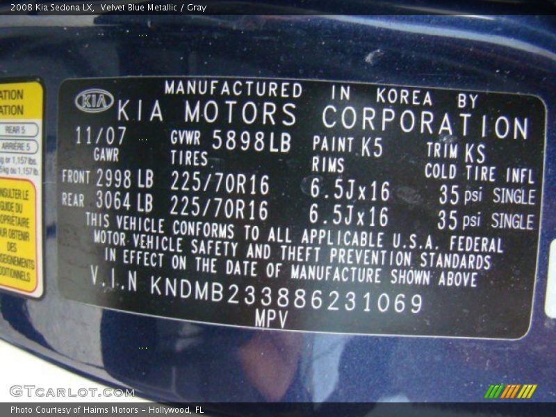 Velvet Blue Metallic / Gray 2008 Kia Sedona LX