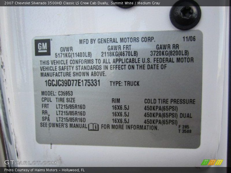 Summit White / Medium Gray 2007 Chevrolet Silverado 3500HD Classic LS Crew Cab Dually
