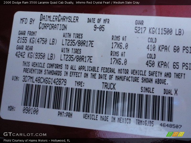 Inferno Red Crystal Pearl / Medium Slate Gray 2006 Dodge Ram 3500 Laramie Quad Cab Dually