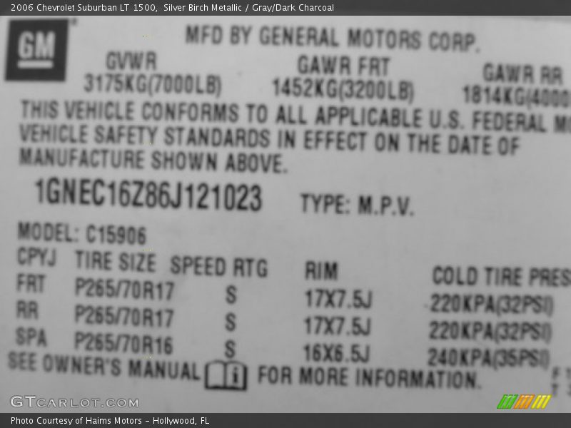 Silver Birch Metallic / Gray/Dark Charcoal 2006 Chevrolet Suburban LT 1500