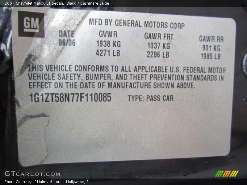 Black / Cashmere Beige 2007 Chevrolet Malibu LT Sedan