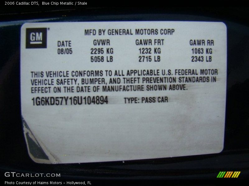 Blue Chip Metallic / Shale 2006 Cadillac DTS