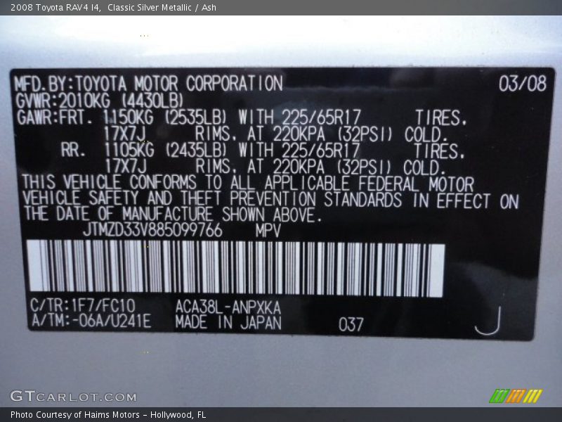 Classic Silver Metallic / Ash 2008 Toyota RAV4 I4