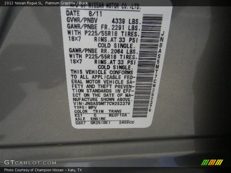 Platinum Graphite / Black 2012 Nissan Rogue SL