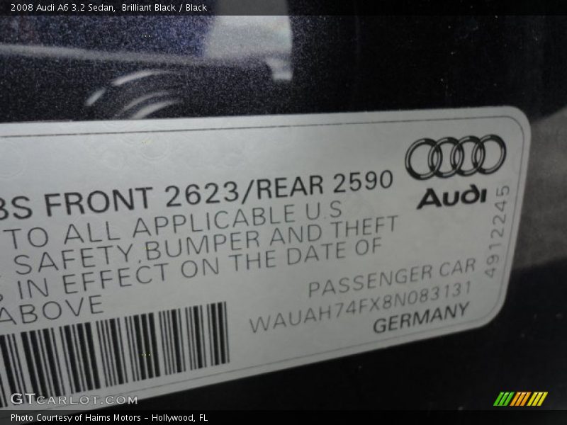 Brilliant Black / Black 2008 Audi A6 3.2 Sedan