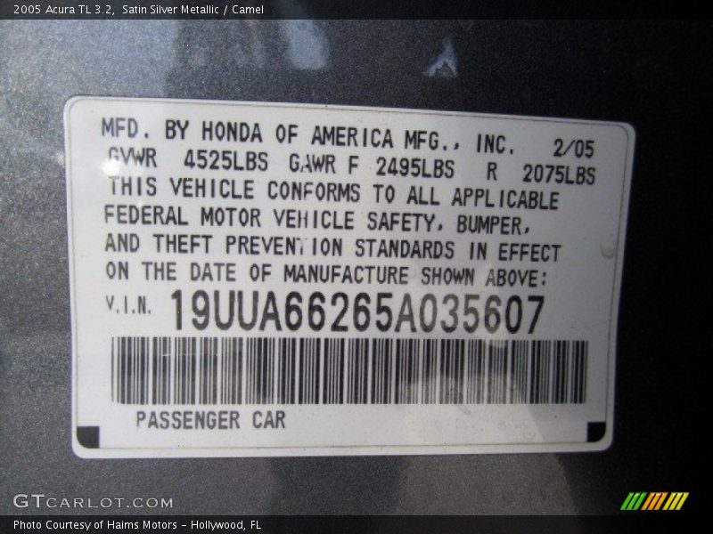 Satin Silver Metallic / Camel 2005 Acura TL 3.2